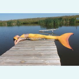Хвост русалки Премиум с чешуей оранжевый+купальник