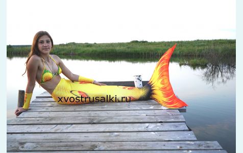 Хвост русалки для плавания Delfina 3D Sea Queen H2O золотой+купальник с ракушками