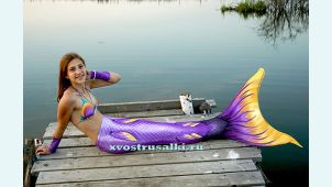 Хвост русалки Delfina 3D Sea Queen  фиолетовый. С купальником.