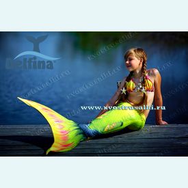Хвост русалки Delfina  Sea Queen Тропикана Лайм+купальник 