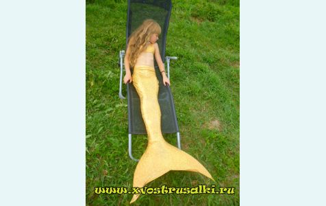 Купить хвост русалки для плавания+купальник золотой переливающийся модель экстра